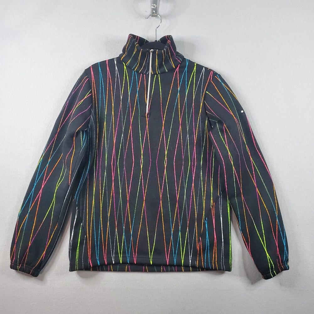 Spyder Tres Chic Sweater 1/4 Zip Neon Line Print Rare Womens Sz L MSPR $119 Rare